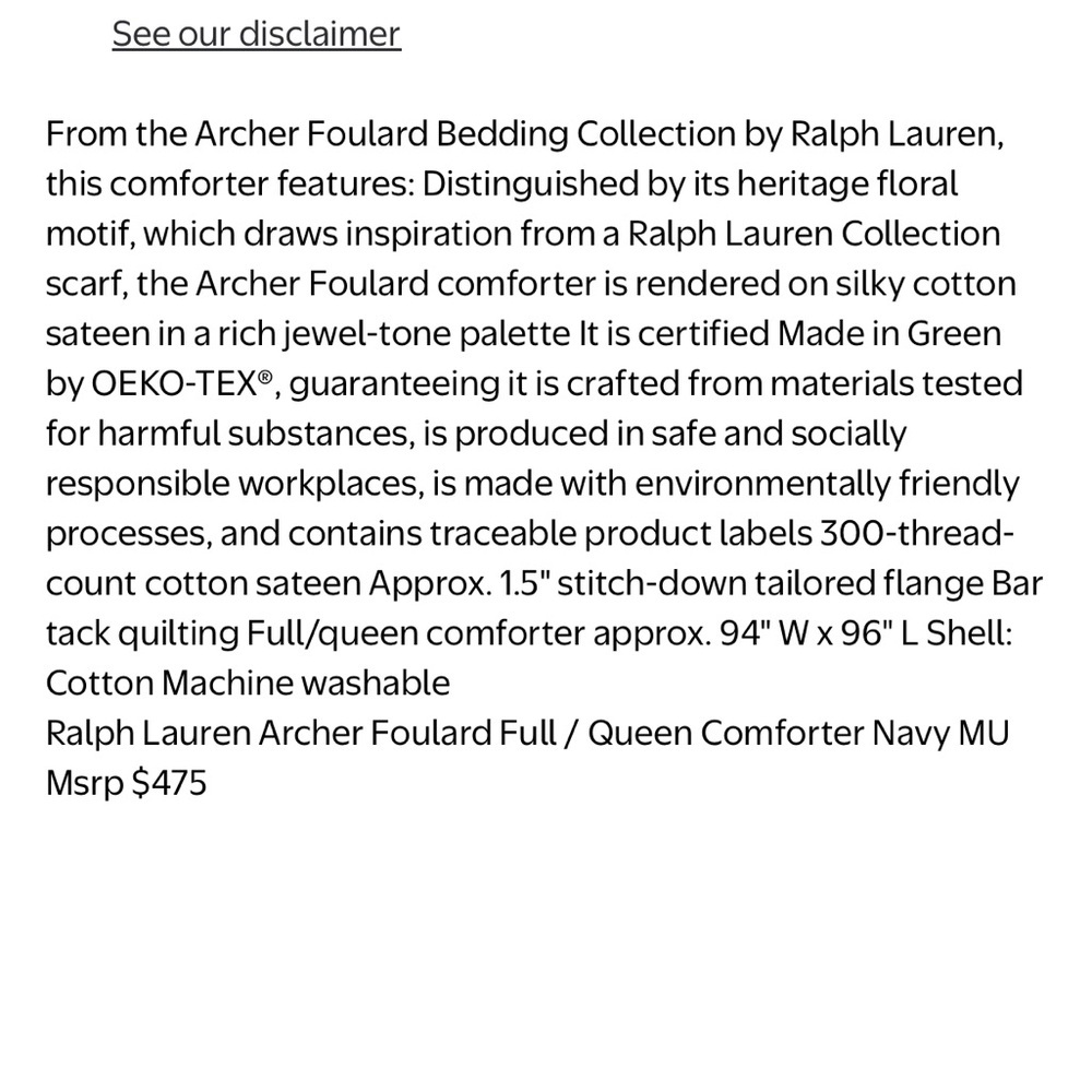 Ralph Lauren Archer Foulard Full / Queen Comforter Navy MU Msrp $475 - Picture 8 of 8